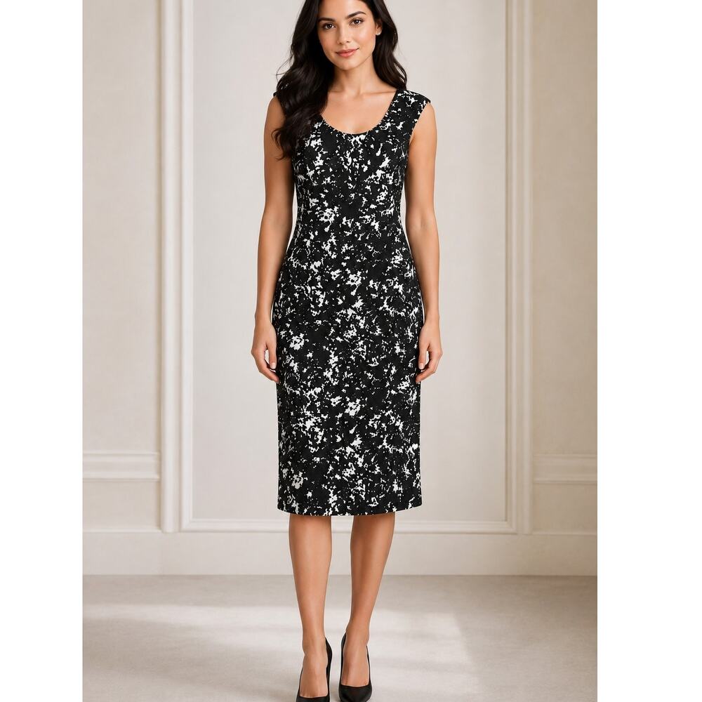 MICHAEL KORS Dress 8 Black White Abstract Career Office Dressy Event Classic